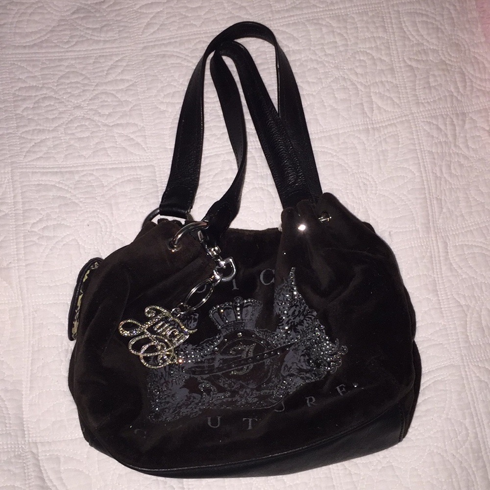 Juicy Couture Black Velour/Velvet Satchel Handbag